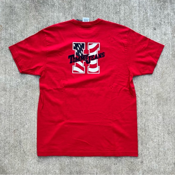 Vintage Tommy Hilfiger Jeans Men’s Medium Velvet Lettering Logo Shirt 90s Preppy - Picture 1 of 8